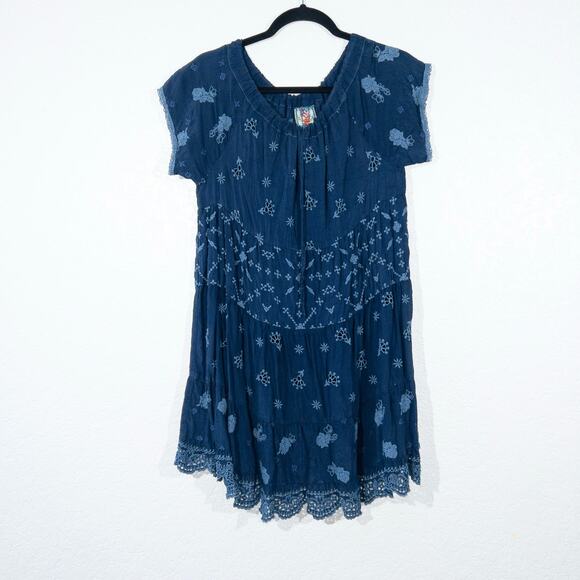 Johnny Was Navy Eyelet‎ Cupra Summer Dress Size Small - Picture 1 of 7